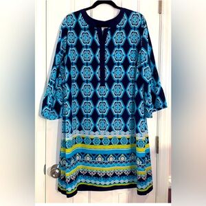 Crown Ivy Dress lightweight, turquoise, blue, dark blue, yellow & white size 18W